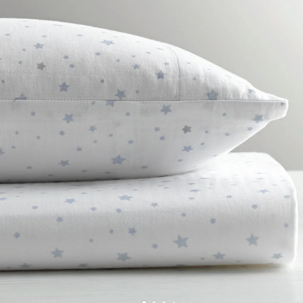 RH Star Print Fitted Crib Sheet -Blue
